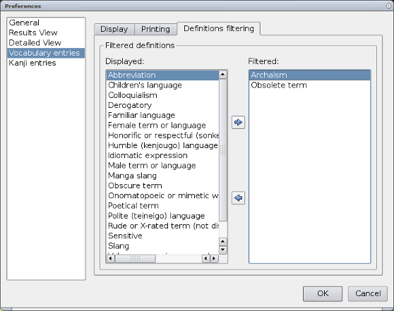 Vocabulary Definition Filtering
